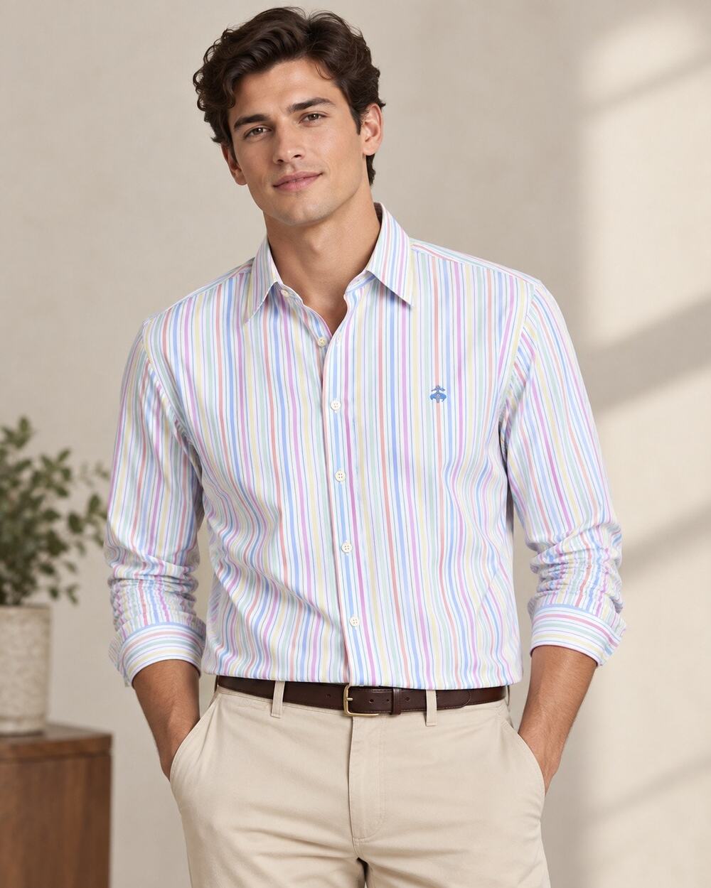 Brooks Brothers Men’s Non-Iron Supima Cotton Striped Shirt – Size L